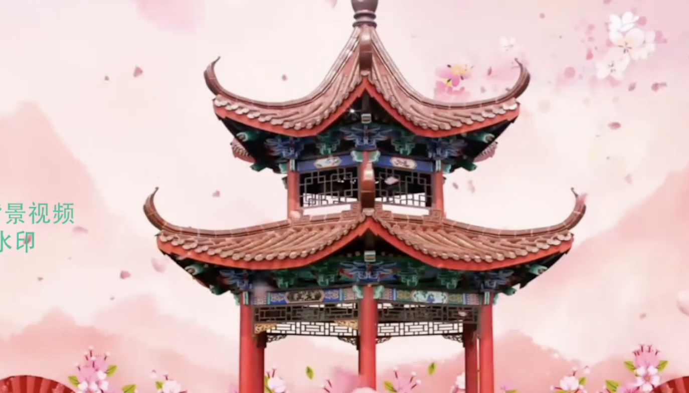 俏执扇 少儿古典舞蹈唯美古风桃花舞台LED大屏幕高清背景视频素材